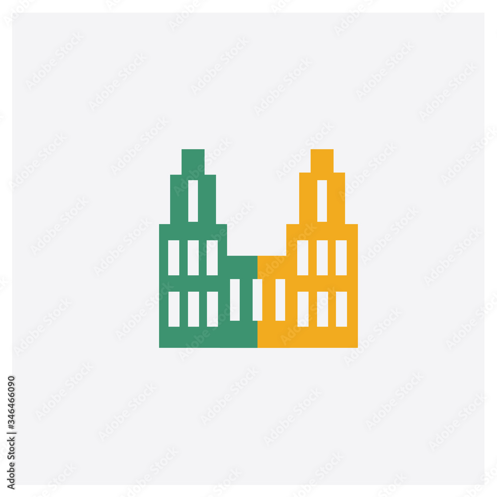 Building concept 2 colored icon. Isolated orange and green Building vector symbol design. Can be used for web and mobile UI/UX