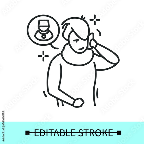  Call the doctor line icon.Character consults with boctor. Telephone doctor instruction.Help fast.Healthcare.Isolated linear vector character illustration.Editable stroke 