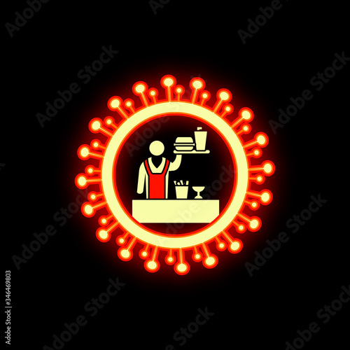 Simple vector icon. Ban on visiting public catering. locked cafes, food courts, restaurants. the need to cook yourself during a pandemic. small business losses. danger of infection.
