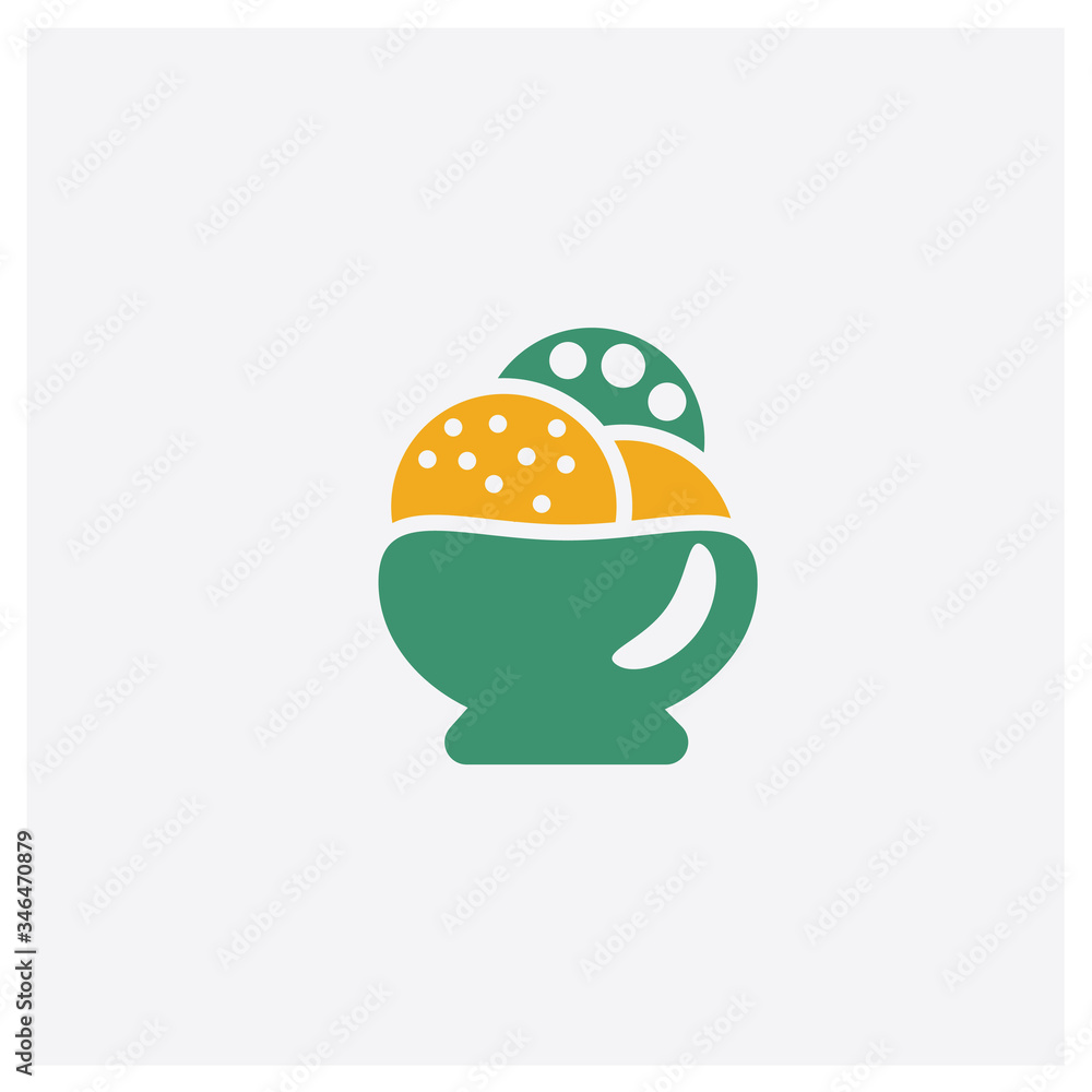 Big Ice Cream Bowl concept 2 colored icon. Isolated orange and green Big Ice Cream Bowl vector symbol design. Can be used for web and mobile UI/UX Big Ice Cream Bowl concept 2 colored icon. Isolated orange and green Big Ice Cream Bowl vector symbol design. Can be used for web and mobile UI/UX