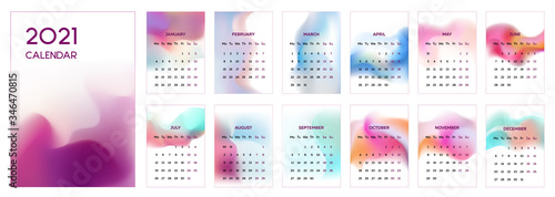 The 2021 calendar template with blur styled graphics
