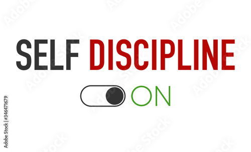 Self Discipline and Motivation concept. Self control system, self management, target, productivity with on button. Vector illustration on white background