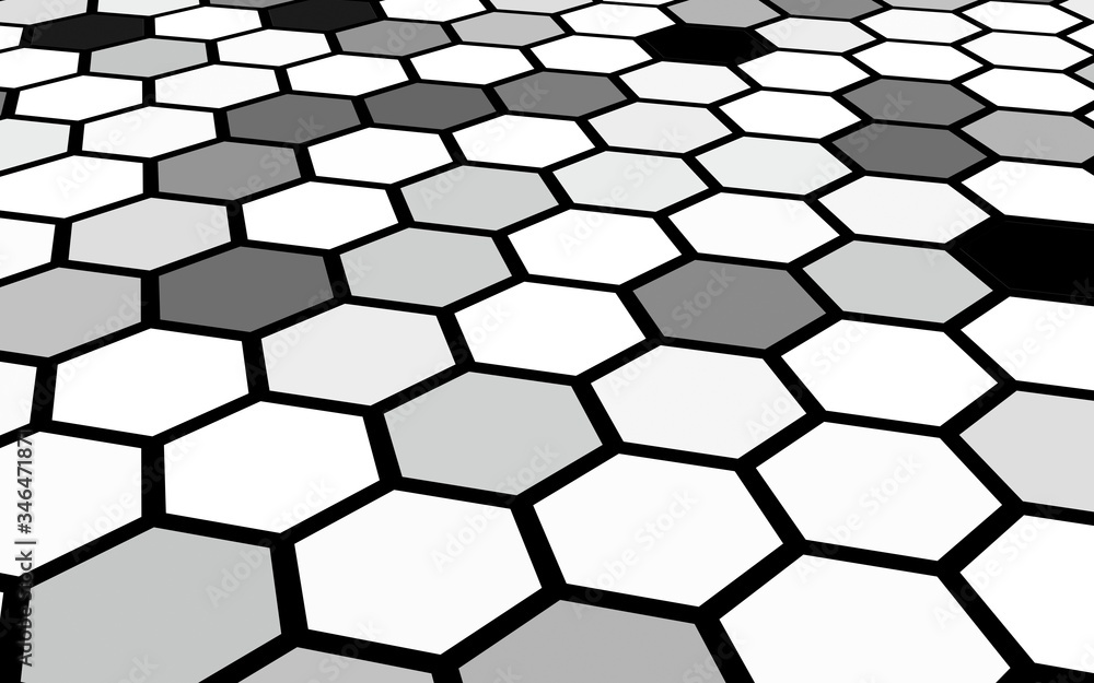 Honeycomb gray colored. Perspective view on polygon look like honeycomb. Isometric geometry. 3D illustration Honeycomb gray colored. Perspective view on polygon look like honeycomb. Isometric geometry. 3D illustration