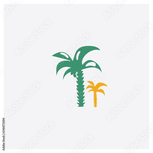 Palm tree concept 2 colored icon. Isolated orange and green Palm tree vector symbol design. Can be used for web and mobile UI UX