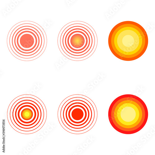 Pain red circles set vector illustration. Localization mark collection.