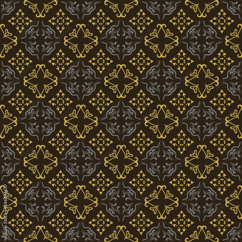 Background pattern for wallpaper. Decorative seamless floral ornament on a black background. EPS 10 vector.
