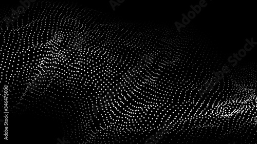 Wave of particles on dark background. Technology backdrop. Pattern for presentations. Vector illustration