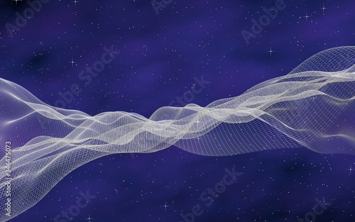 Abstract purple-blue starry background. White cyberspace grid. hi tech network. Outer space. Starry outer space texture. Deep space. Universe. 3D illustration