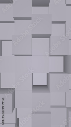 Abstract gray elegant cube geometric background. Chaotically advanced rectangular bars. 3D Rendering  3D illustration