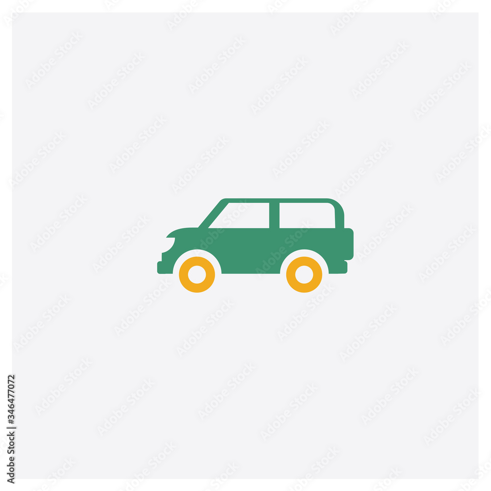 Van side view concept 2 colored icon. Isolated orange and green Van side view vector symbol design. Can be used for web and mobile UI/UX