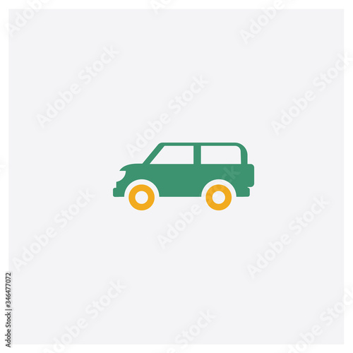 Van side view concept 2 colored icon. Isolated orange and green Van side view vector symbol design. Can be used for web and mobile UI/UX