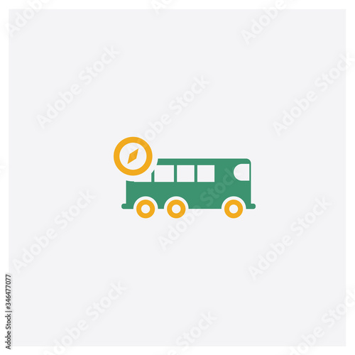 Bus with a Compass concept 2 colored icon. Isolated orange and green Bus with a Compass vector symbol design. Can be used for web and mobile UI/UX