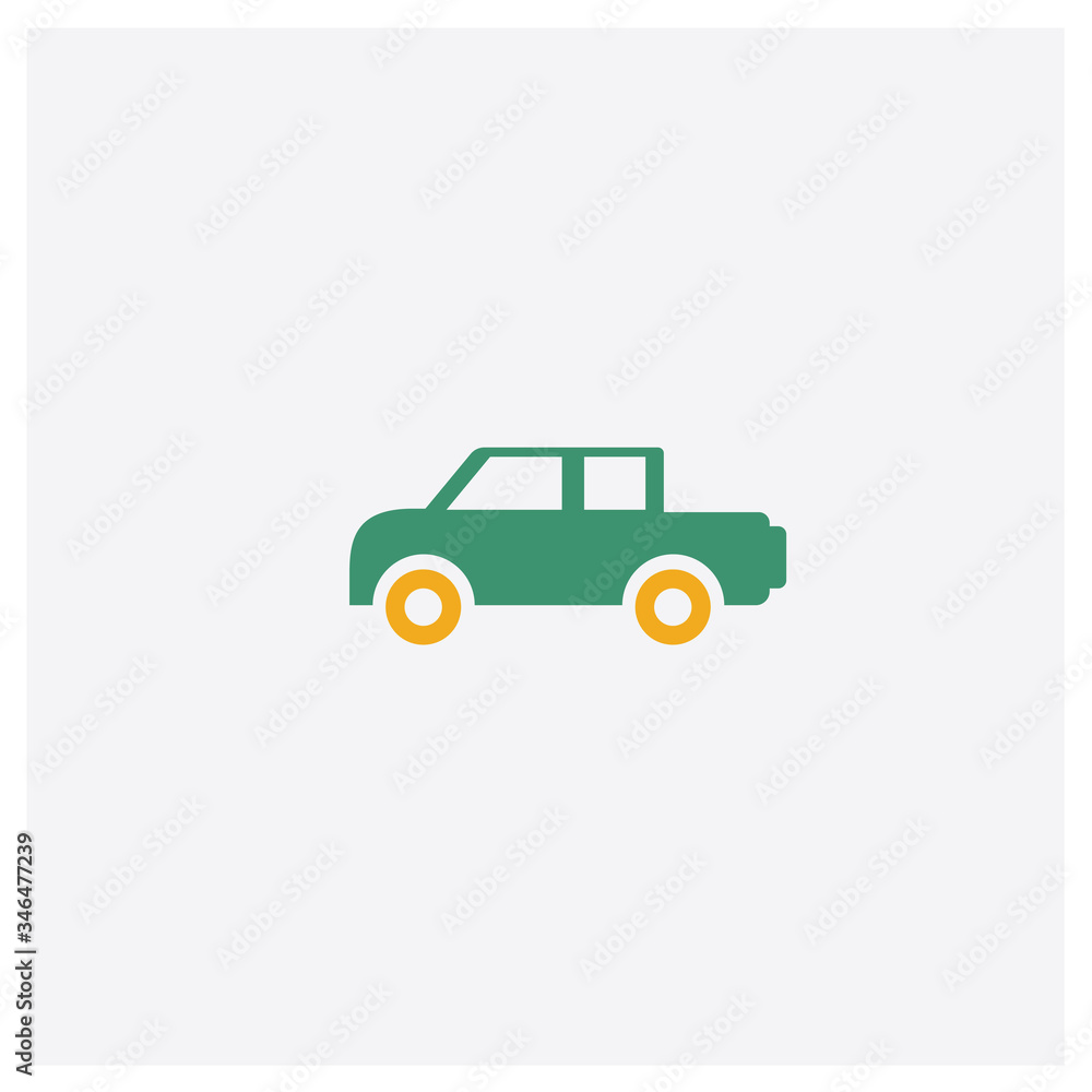 Pick up truck concept 2 colored icon. Isolated orange and green Pick up truck vector symbol design. Can be used for web and mobile UI/UX