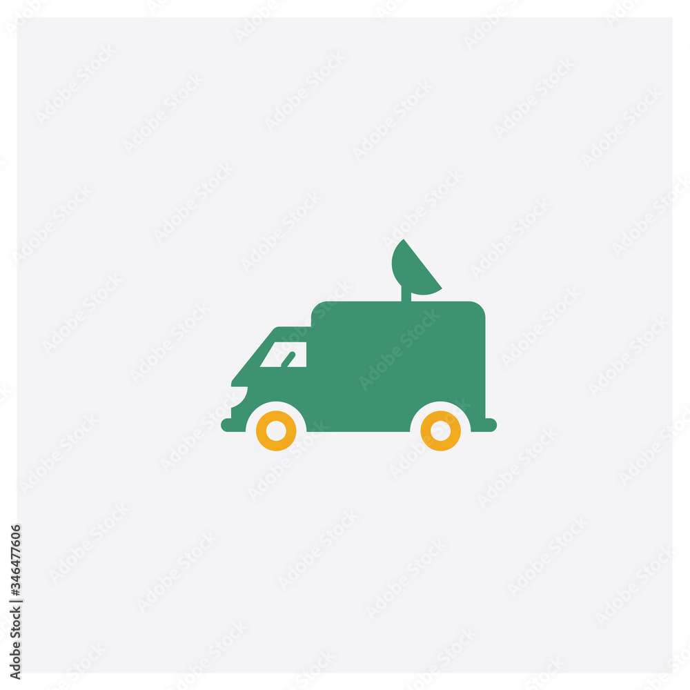 Truck with an antenna on it concept 2 colored icon. Isolated orange and green Truck with an antenna on it vector symbol design. Can be used for web and mobile UI/UX Truck with an antenna on it concept 2 colored icon. Isolated orange and green Truck with an antenna on it vector symbol design. Can be used for web and mobile UI/UX