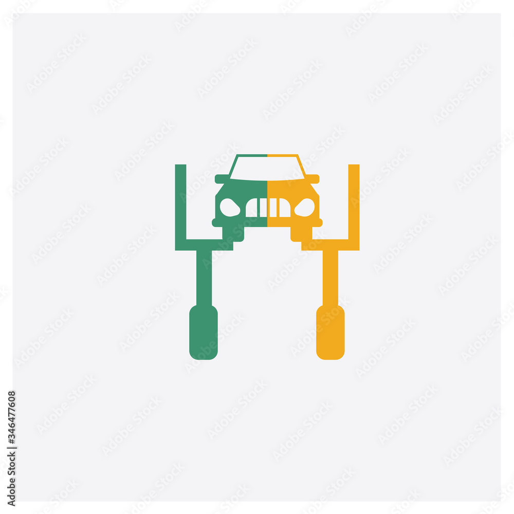 Repairing Car concept 2 colored icon. Isolated orange and green Repairing Car vector symbol design. Can be used for web and mobile UI/UX