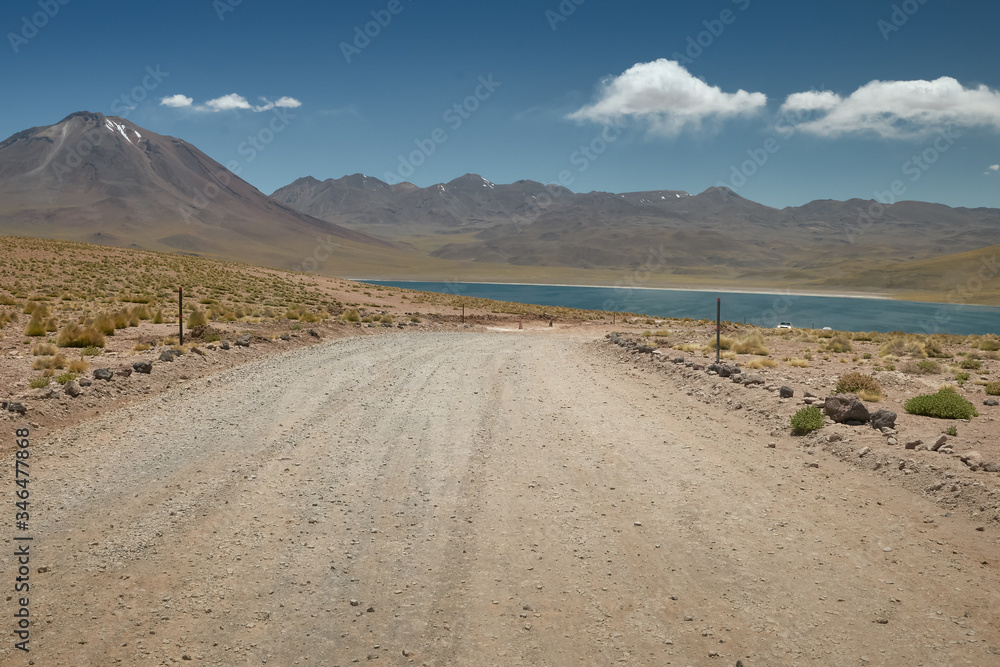 Surroundings and way to Miscanti Lagoon. Flamingos National Reserve Conaf. San Pedro de Atacama, Antofagasta - Chile. Desert. Andes Range & Route 23. Surroundings and way to Miscanti Lagoon. Flamingos National Reserve Conaf. San Pedro de Atacama, Antofagasta - Chile. Desert. Andes Range & Route 23.