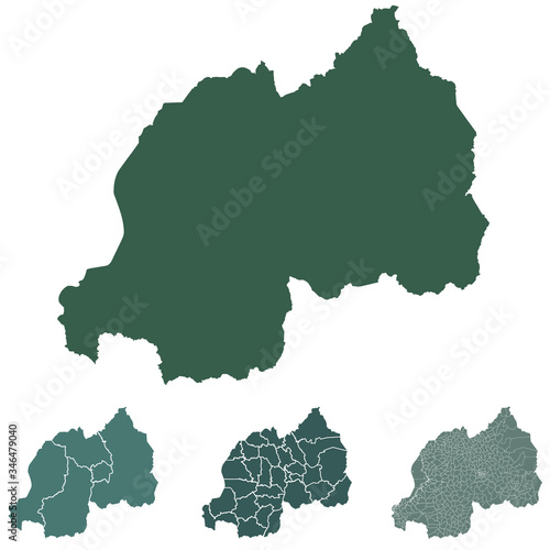 Rwanda map outline administrative regions vector template for infographic design. Administrative borders.