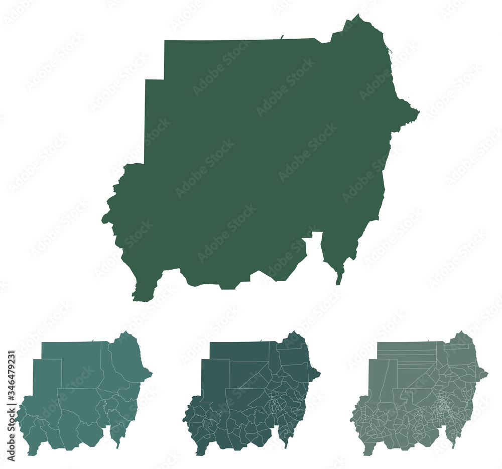 Fototapeta premium Sudan map outline administrative regions vector template for infographic design. Administrative borders.