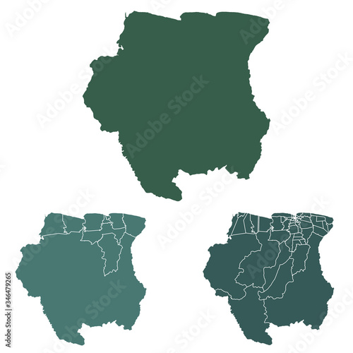 Suriname map outline administrative regions vector template for infographic design. Administrative borders.