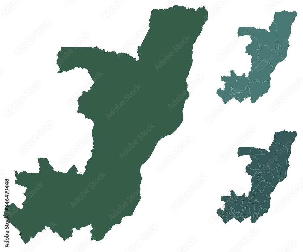 The Republic of the Congo map outline administrative regions vector template for infographic design. Administrative borders.