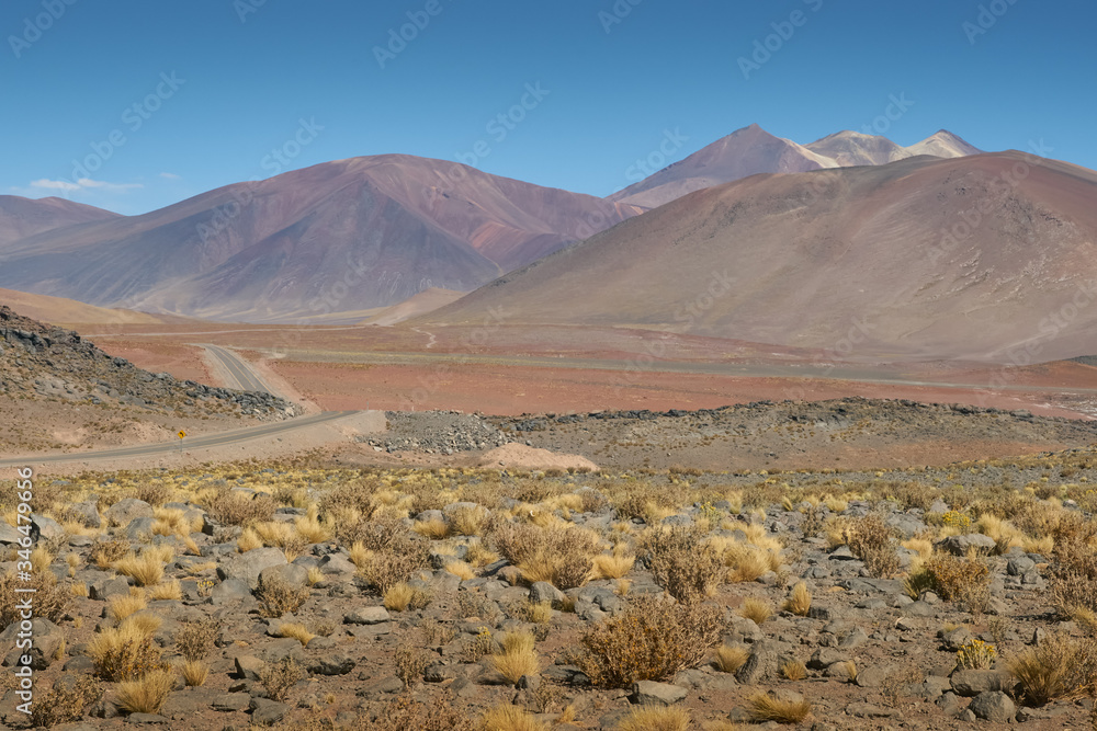 Surroundings and way to Red Rock. Flamingos National Reserve Conaf. San Pedro de Atacama, Antofagasta - Chile. Desert. Andes Range & Route 23.