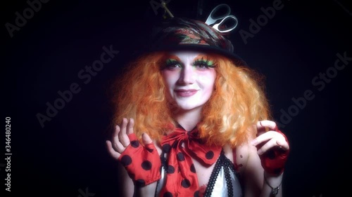 4k Woman Dressed up as Madhatter Posing Weird photo