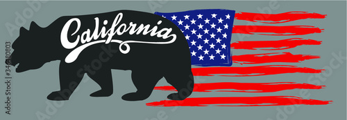 American flag california bear graphic design vector art