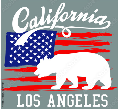 American flag california bear graphic design vector art