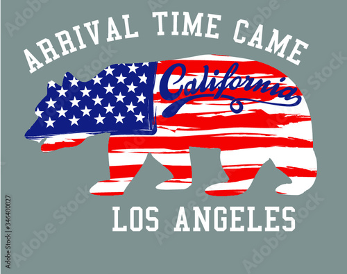 American flag california bear graphic design vector art