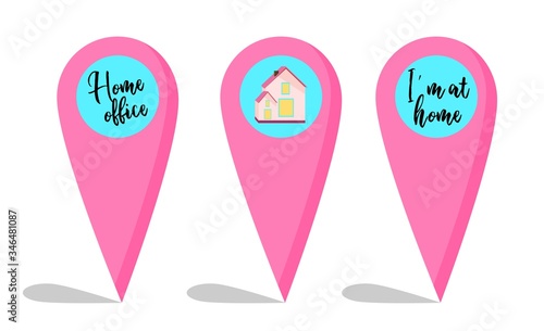 The symbol of geolocation. Stay home. I'm at home. A cozy house. Vector illustration. The concept of quarantine and self-isolation..