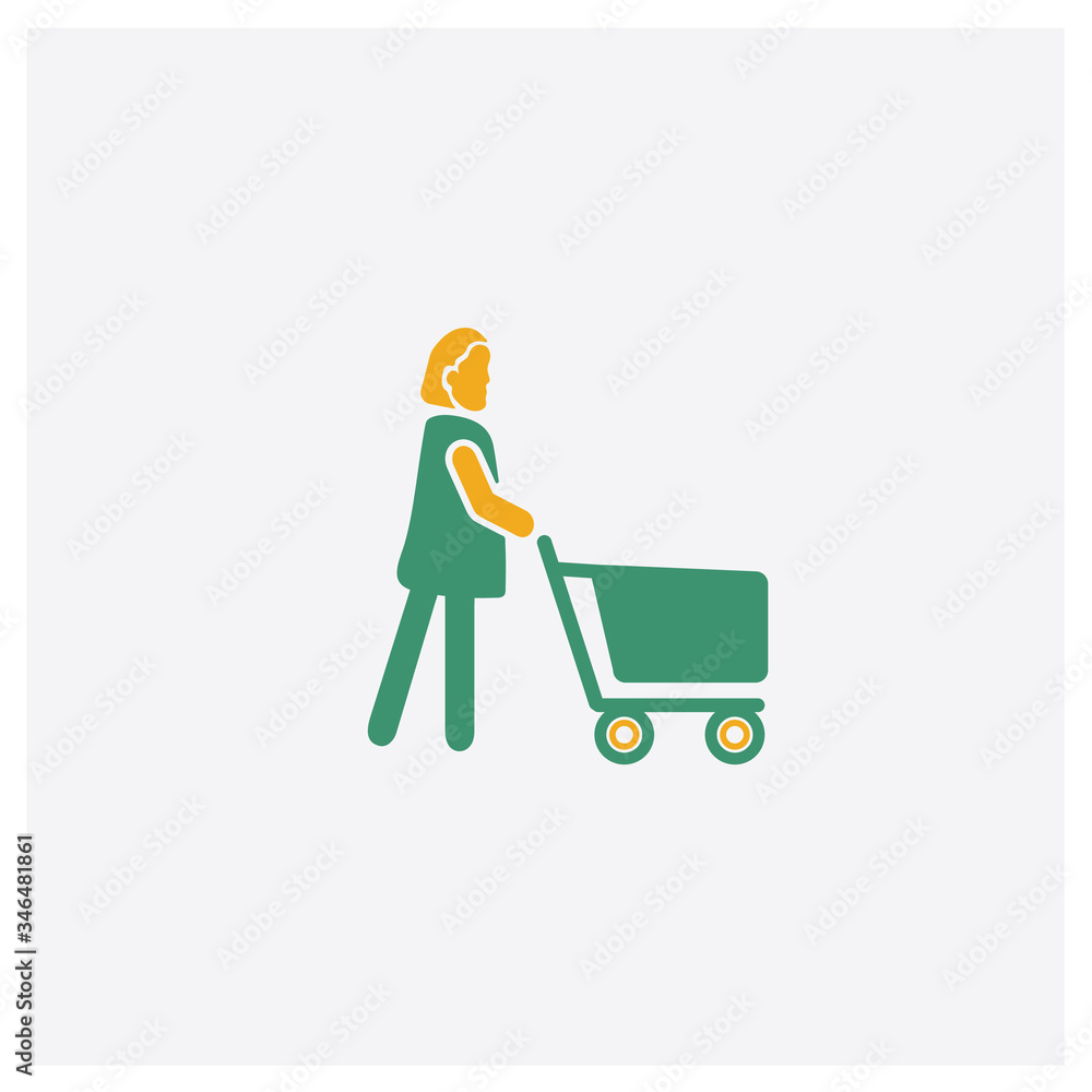 Woman Shopping concept 2 colored icon. Isolated orange and green Woman Shopping vector symbol design. Can be used for web and mobile UI/UX