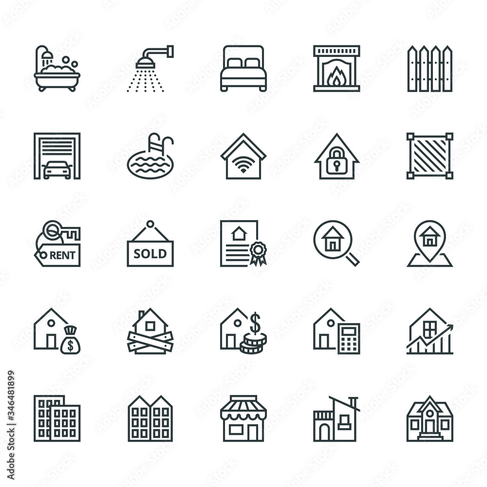 Vector set of 25 real estate icons for web, apps, and mobile phone Vector set of 25 real estate icons for web, apps, and mobile phone