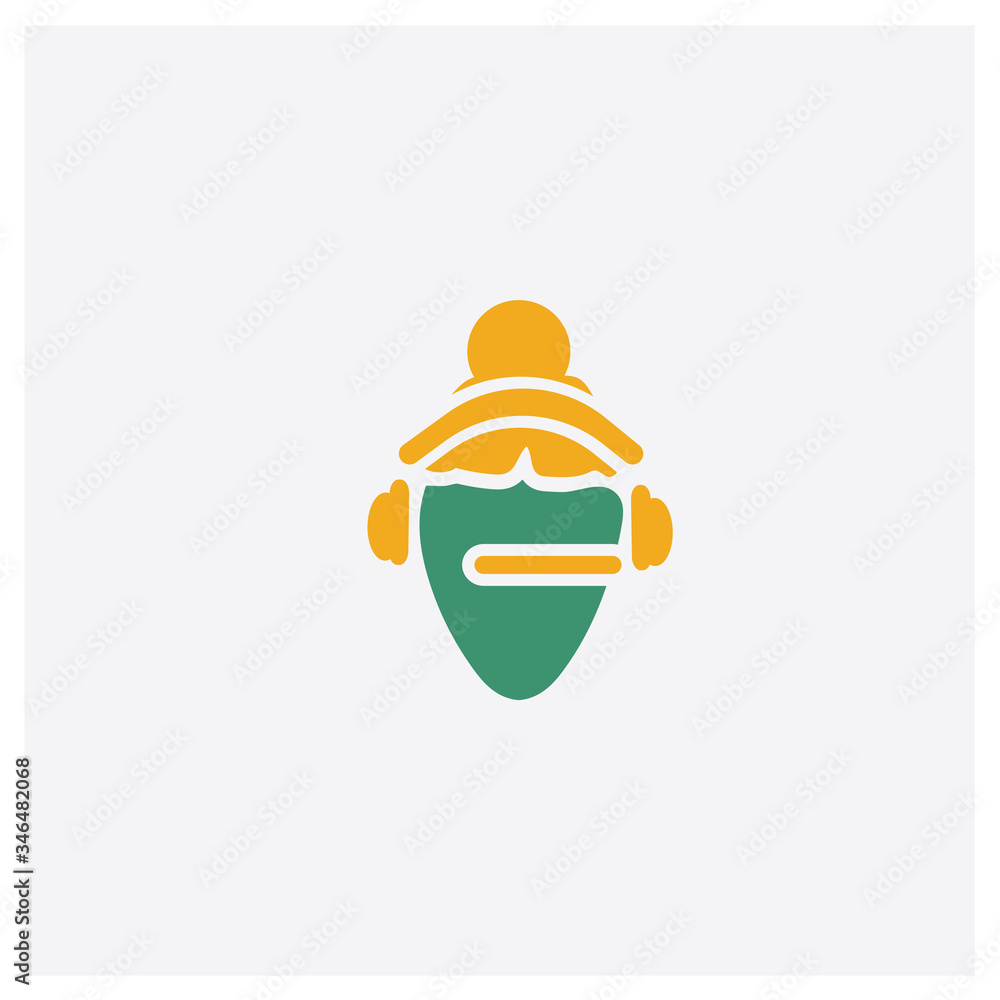 Fototapeta premium Woman with Headphones concept 2 colored icon. Isolated orange and green Woman with Headphones vector symbol design. Can be used for web and mobile UI/UX