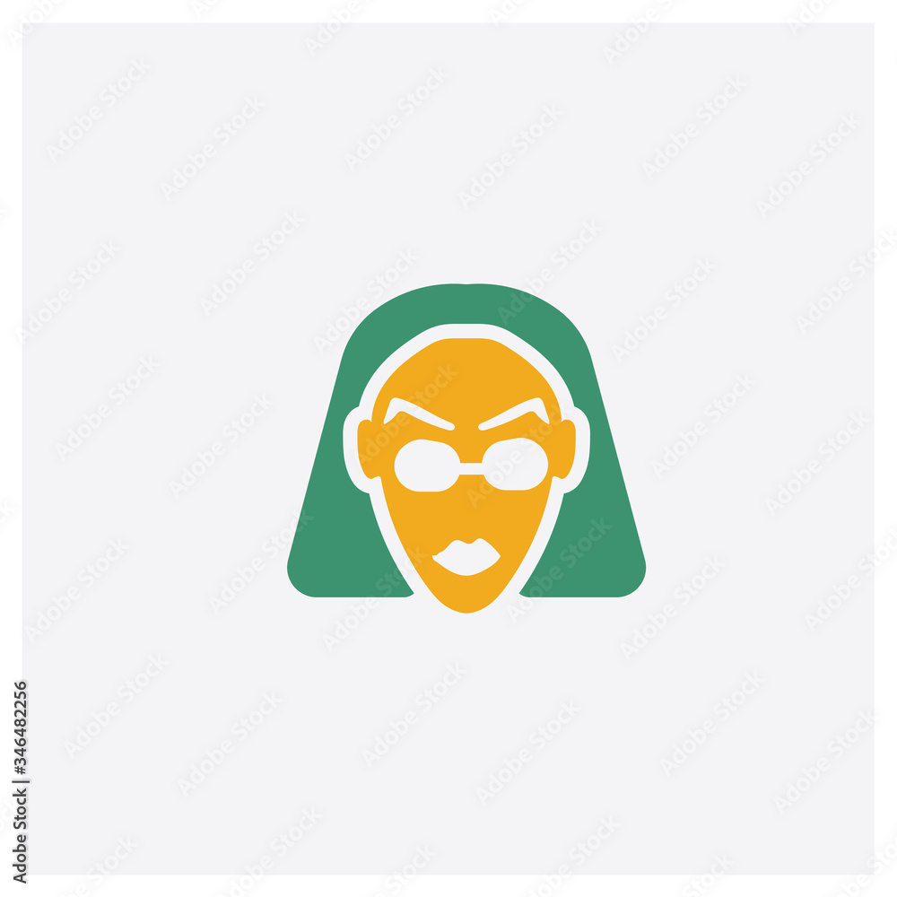 Woman Head with Glasses concept 2 colored icon. Isolated orange and green Woman Head with Glasses vector symbol design. Can be used for web and mobile UI/UX