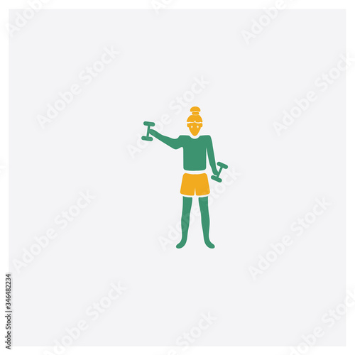 Woman Training concept 2 colored icon. Isolated orange and green Woman Training vector symbol design. Can be used for web and mobile UI/UX