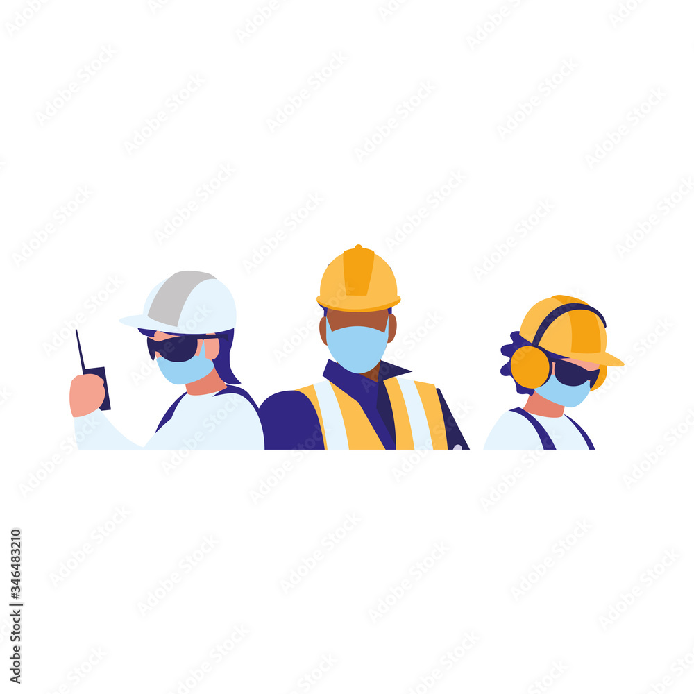 industrial workers men working with face mask industrial workers men working with face mask