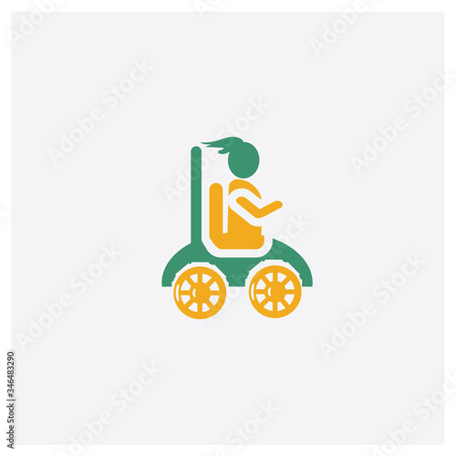 Dodgem concept 2 colored icon. Isolated orange and green Dodgem vector symbol design. Can be used for web and mobile UI/UX