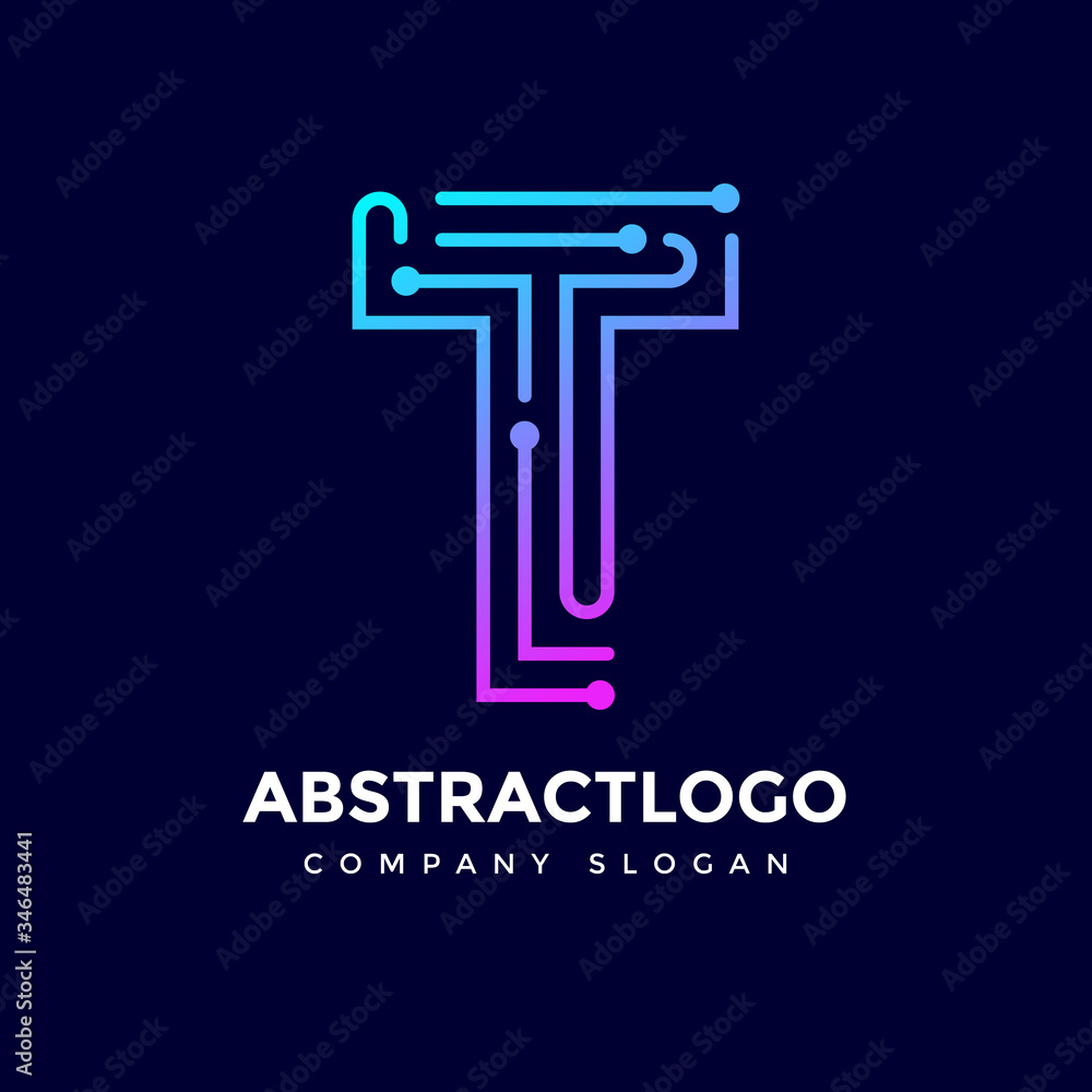 colorful Digital Technology dotted Lines T logo icon vector template. colorful Digital Technology dotted Lines T logo icon vector template.