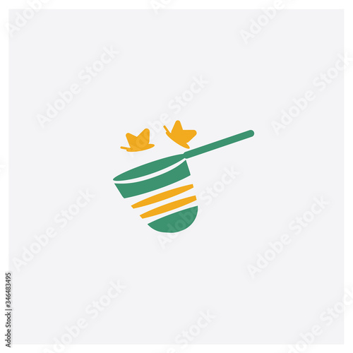 Butterfly Net concept 2 colored icon. Isolated orange and green Butterfly Net vector symbol design. Can be used for web and mobile UI/UX