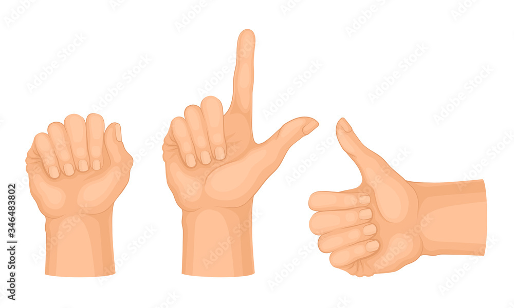 Hands Making Different Gestures and Signs Isolated on White Background Vector Set Hands Making Different Gestures and Signs Isolated on White Background Vector Set