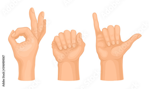 Hands Making Different Gestures and Signs Isolated on White Background Vector Set