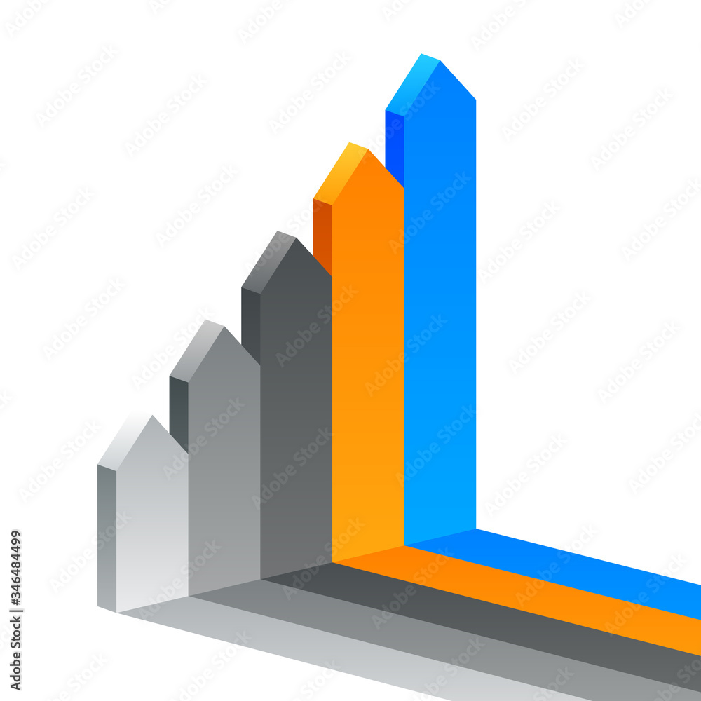Fototapeta premium Vector up arrows progress infographic, performance diagram chart, success graph presentation. Business startup infographics, steps, processes. Marketing strategy