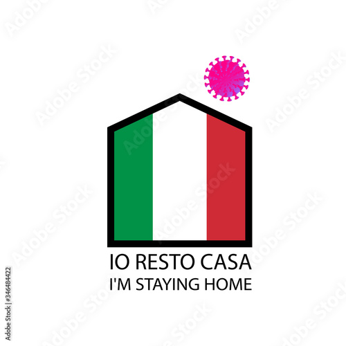 Quarantine in Italy. Io resto a casa. Italian text: I stay at home. Italian flag inside the house. An outbreak of coronavirus. The concept of pandemic. Vector illustration