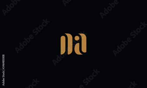 Letter NA with cuts abstract alphabet, font, text, typography, initials design in gold color with black background icon for the logo
