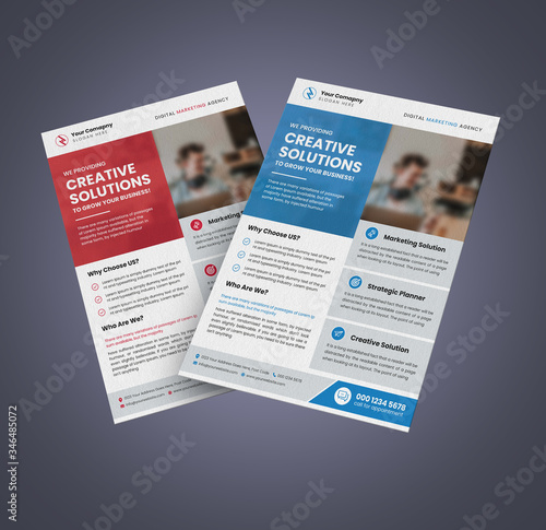 Corporate Business Flyer Template Design With Red And Blue Colors