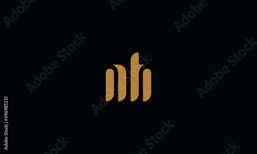 Letter NH with cuts abstract alphabet, font, text, typography, initials design in gold color with black background icon for the logo