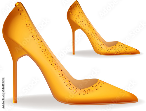 High heel stilettos yellow golden letter pattern