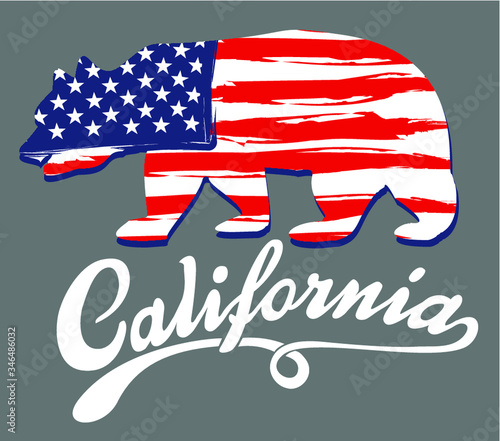 American flag california bear graphic design vector art