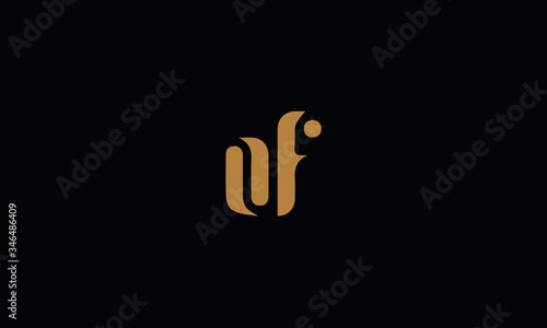 Letter OF with cuts abstract alphabet, font, text, typography, initials design in gold color with black background icon for the logo