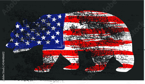 American flag california bear graphic design vector art